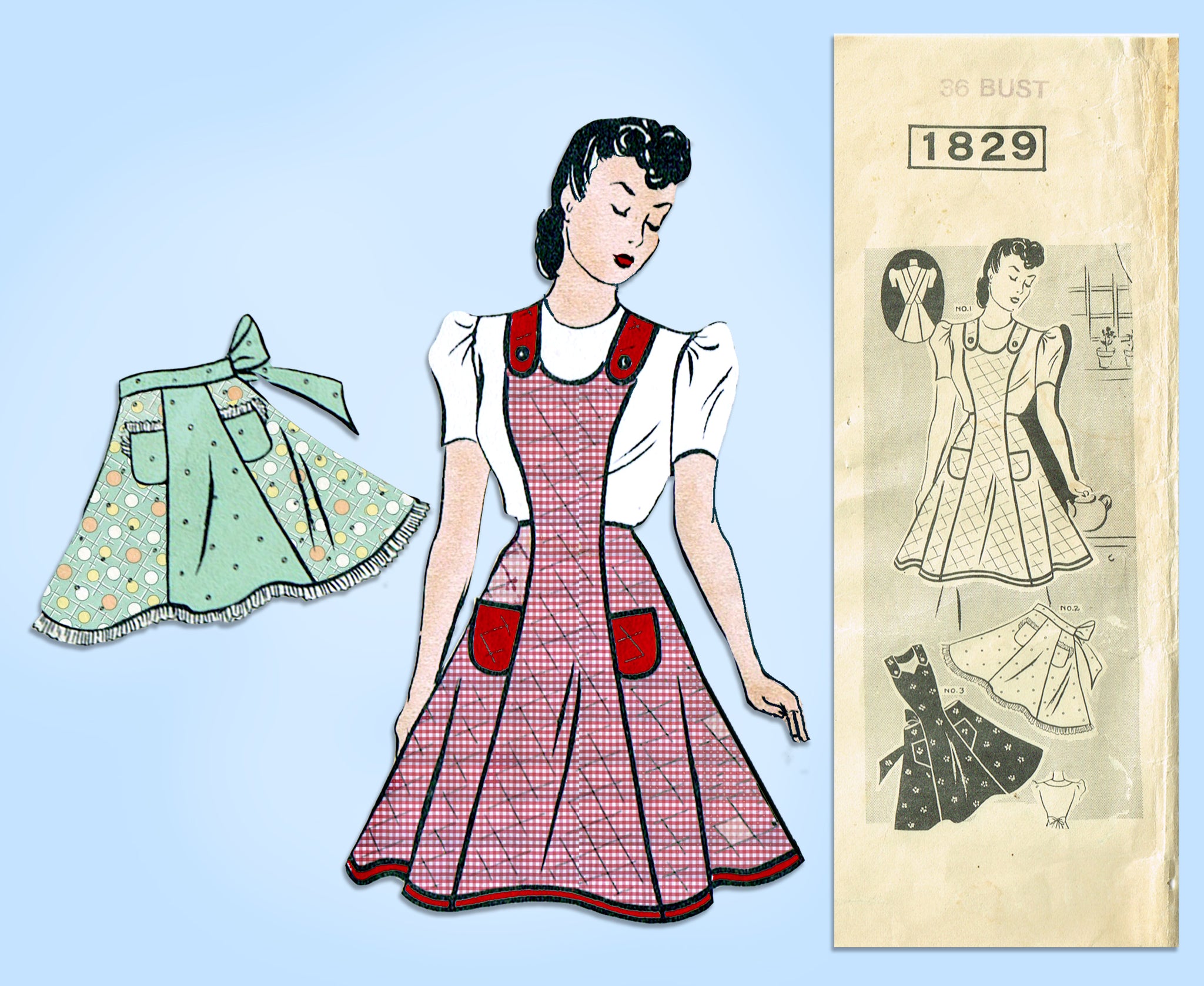 Mail Order 1829: 1940s Misses WWII Apron Sz 36B Vintage Sewing