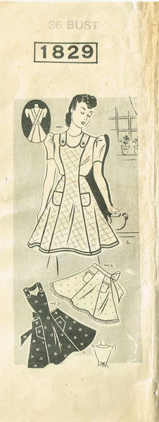 Mail Order 1829: 1940s Misses WWII Princess Apron Sz 36 B Vintage Sewing Pattern