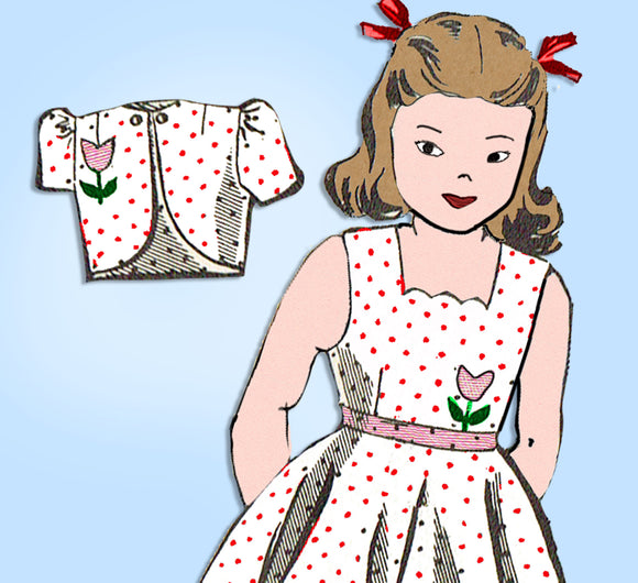 Mail Order 1902: 1940s Vintage Sewing Pattern Uncut Girls Sundress and Bolero Size 8