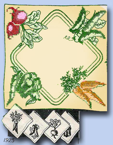 1930s Vintage Embroidery Transfer 1923 Uncut Cross Stitch Veggie Table Cloth
