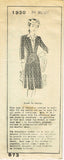1940s Vintage Mail Order Pattern 1930 Uncut Misses WWII Suit & Dickey Sz 34 Bust