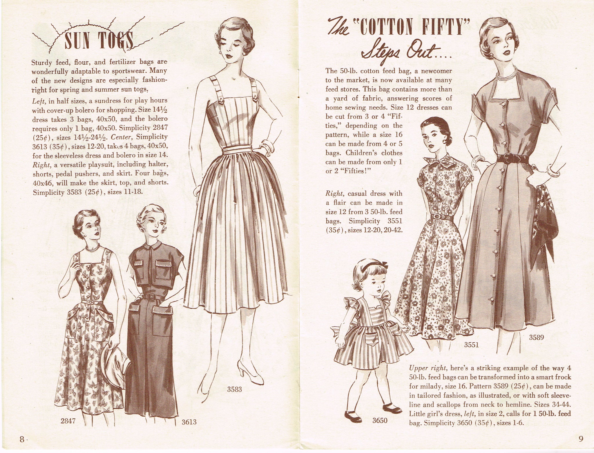 1950s Vintage Feedsack Booklet 1952 Pattern Service Sewing Cotton Bags –  Vintage4me2