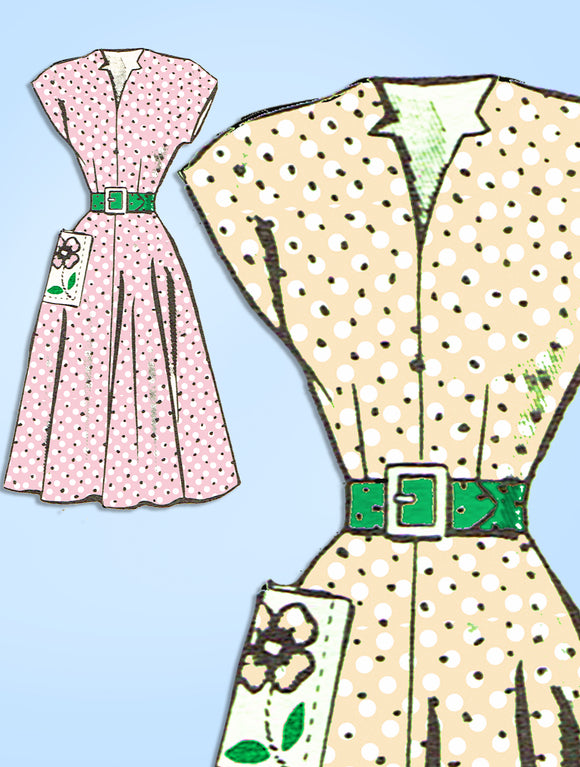 Mail Order 1979: 1940s Misses Dress w Flower Pocket 36 B Vintage Sewing Pattern