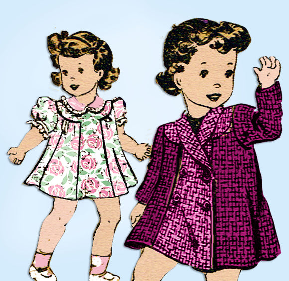 1930s Vintage Mail Order Sewing Pattern 2043 Baby Girls Dress and Coat Size 1