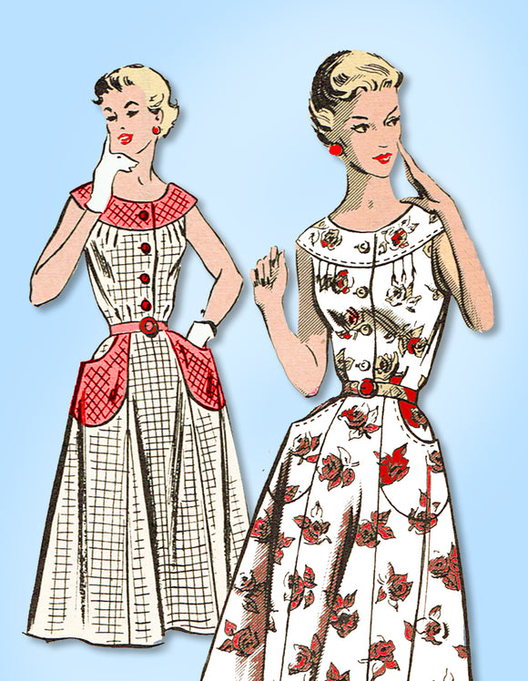 1950s Vintage Mail Order Sewing Pattern 2129 Lovely Misses House Dress Size 34 B