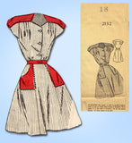 Fashion Service 2132: 1940s Misses House Dress Sz 36B Vintage Sewing Pattern - Vintage4me2