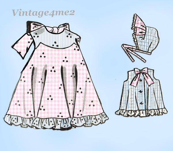 Mail Order 2132: 1960s Baby Girls Dress & Bonnet Sz 2/3/4 Vintage Sewing Pattern