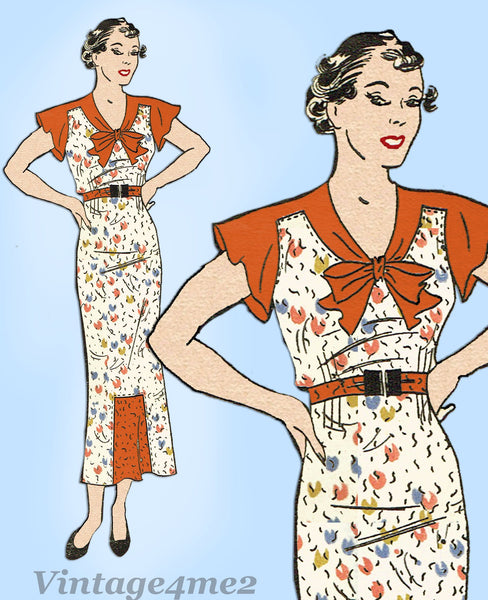 Anne Adams 2198: 1930s Lovely Misses Street Dress Sz 34 B Vintage Sewing Pattern