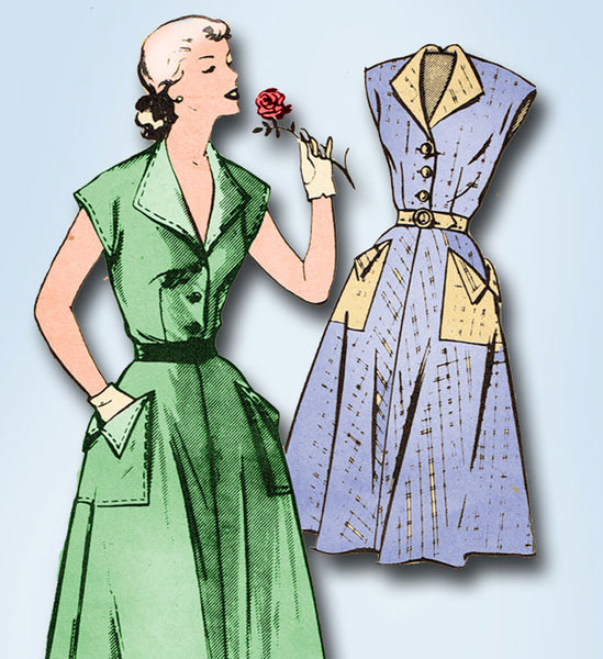 1950s Vintage Mail Order Sewing Pattern 2207 Misses House Dress Size 12 30B