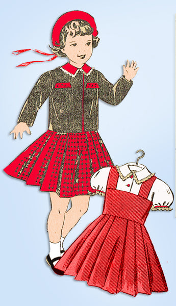 1940s Original Vintage Mail Order Sewing Pattern 2210 Toddler Girls Suit Size 6