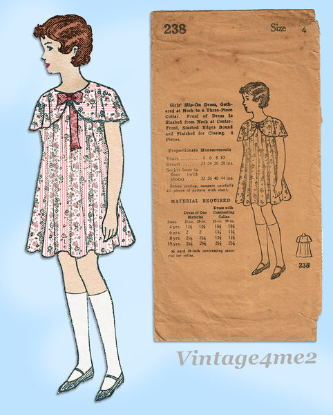 Mail Order 238: 1930s Sweet Toddler Girls Dress Size 4 Vintage Sewing Pattern
