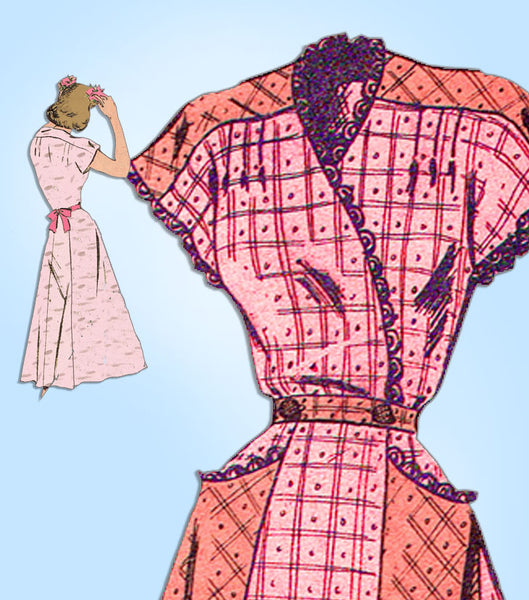 1940s Vintage Fashion Service Sewing Pattern 2433 Uncut Misses Wrap Dress Sz 32B