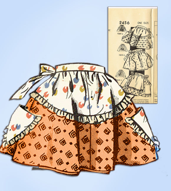 1950s Vintage Fashion Service Sewing Pattern 2456 Misses Cocktail Apron Fits All