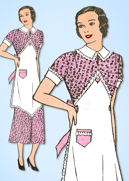 1930s Vintage Mail Order Sewing Pattern 2505 Misses Dress & Apron Size 14 32 B - Vintage4me2