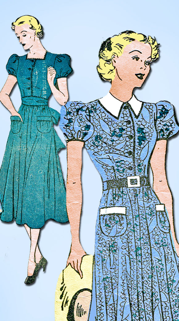1930s Vintage Mail Order Sewing Pattern 2554 Misses Shirtwaist Dress Size 16 34B - Vintage4me2