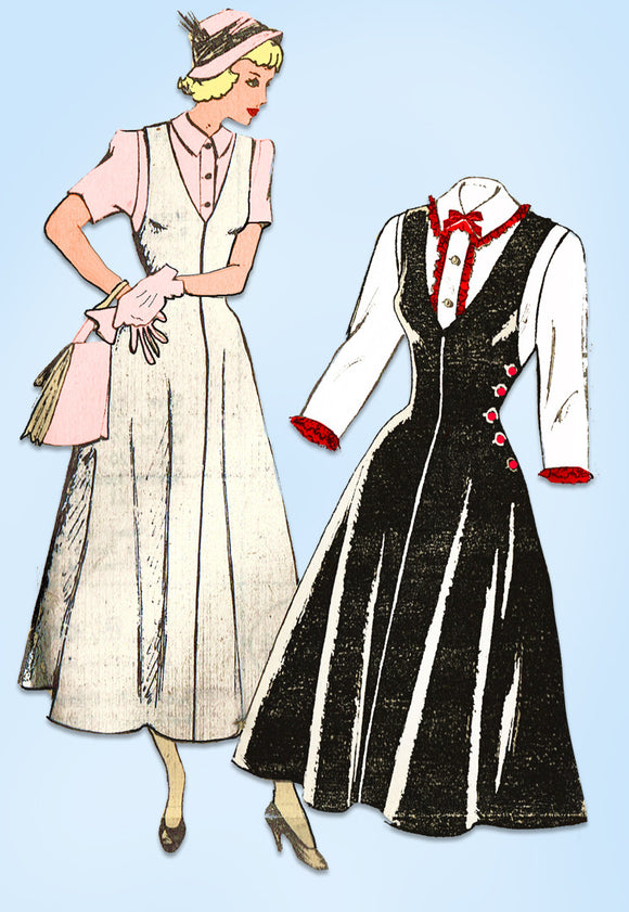 1940s Vintage Mail Order Sewing Pattern 2572 Misses Jumper Dress & Blouse Sz 32B - Vintage4me2