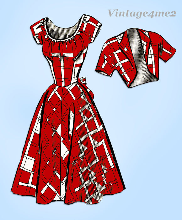 1940s Vintage Mail Order Sewing Pattern 2664 Misses Dress & Bolero Sz 28 Bust