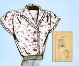 1940s Vintage Mail Order Sewing Pattern 2687 Misses Blouse w Neck Tie Sz 38 Bust