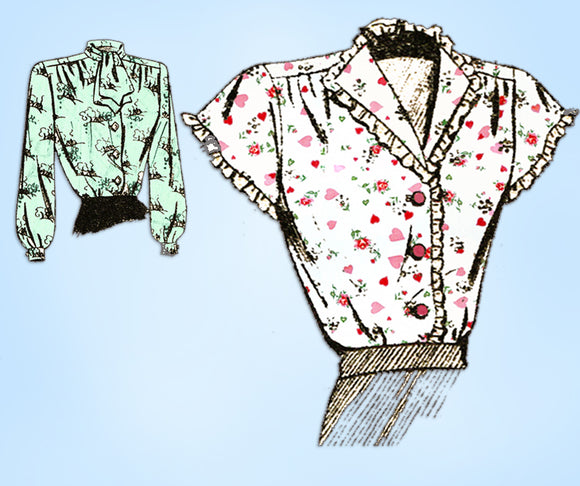 1940s Vintage Mail Order Sewing Pattern 2687 Misses Blouse w Neck Tie Sz 38 Bust