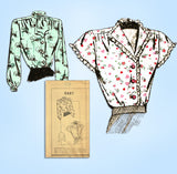 1940s Vintage Mail Order Sewing Pattern 2687 Misses Blouse w Neck Tie Sz 38 Bust