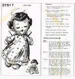 1940s Vintage Mail Order Sewing Pattern 2751 Uncut Little Angel Baby Sock Doll