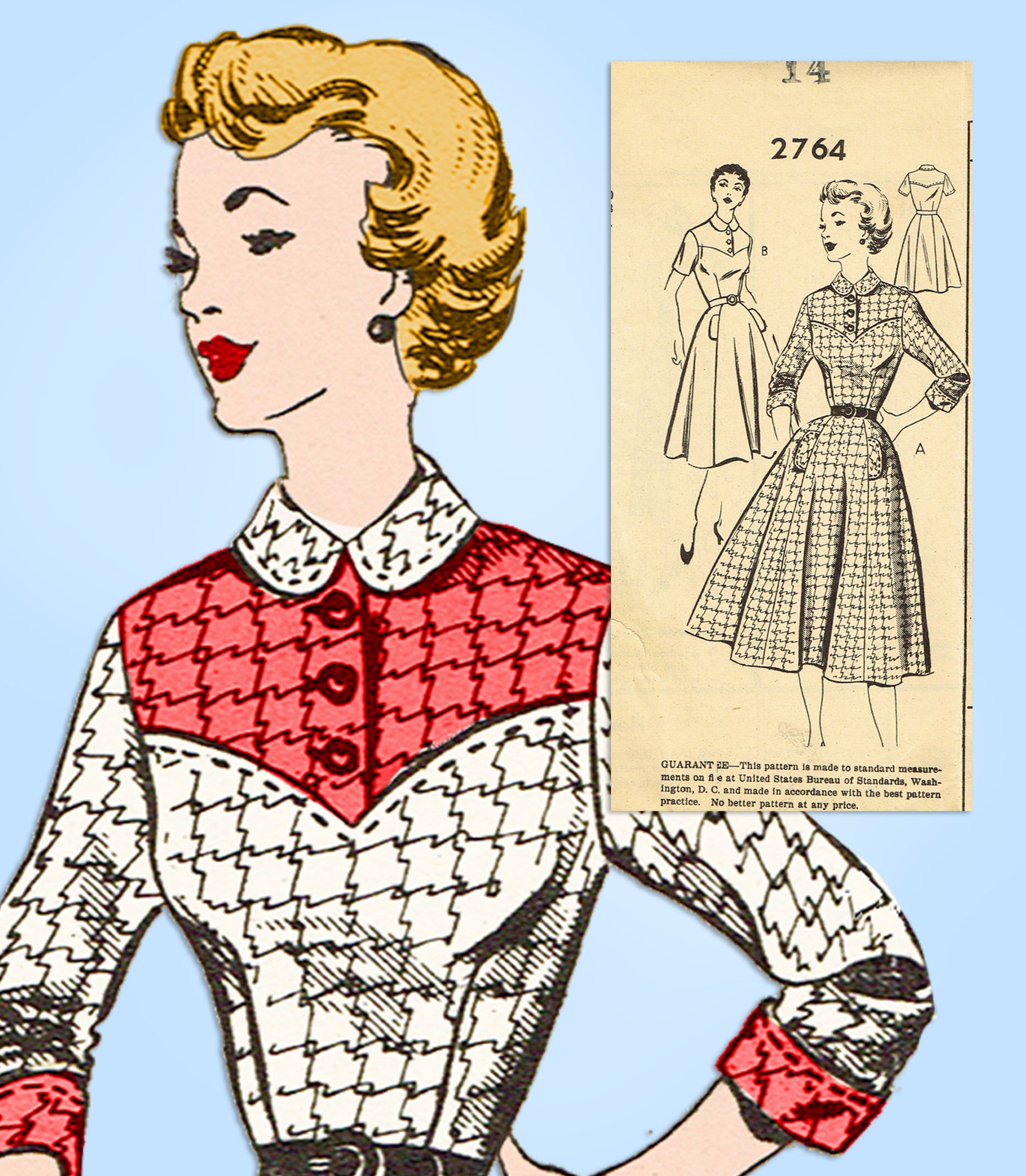 Fashion Service 2764: 1950s Misses Dress 32 B Vintage Sewing Pattern ...