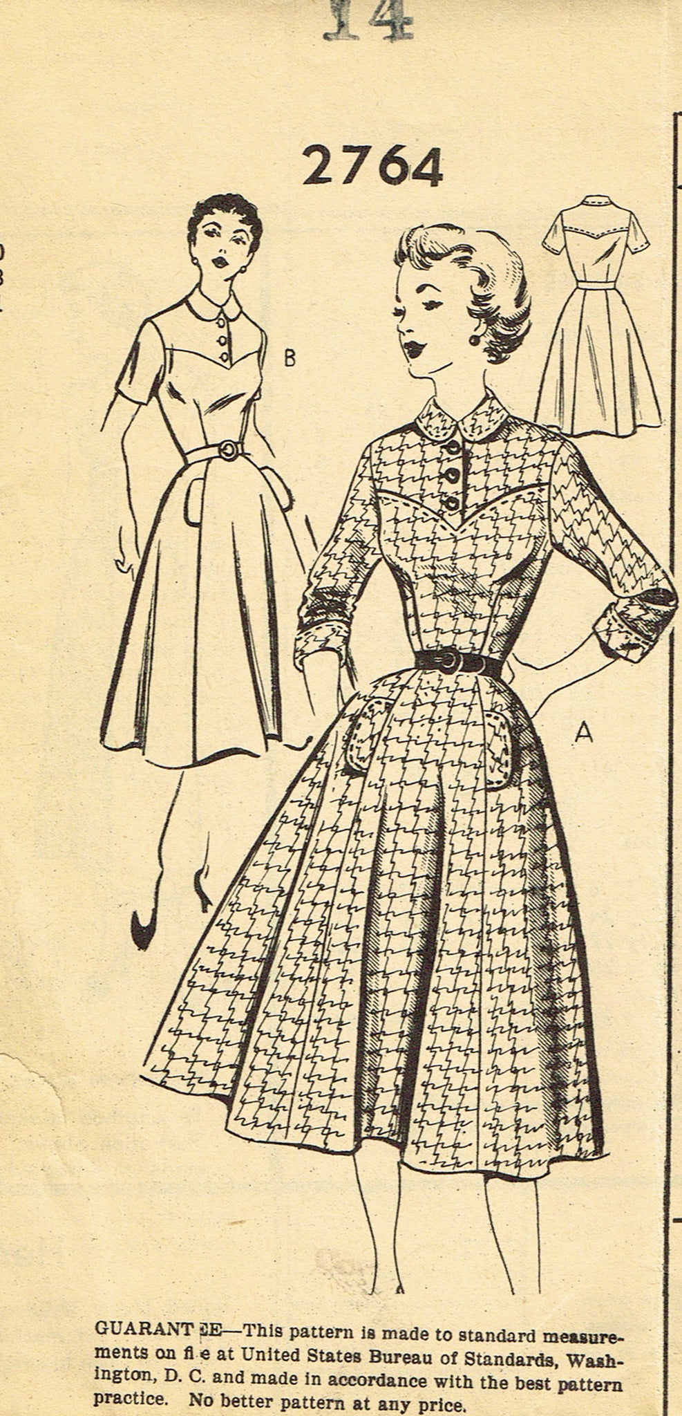 Fashion Service 2764 1950s Misses Dress 32 B Vintage Sewing Pattern Vintage4me2