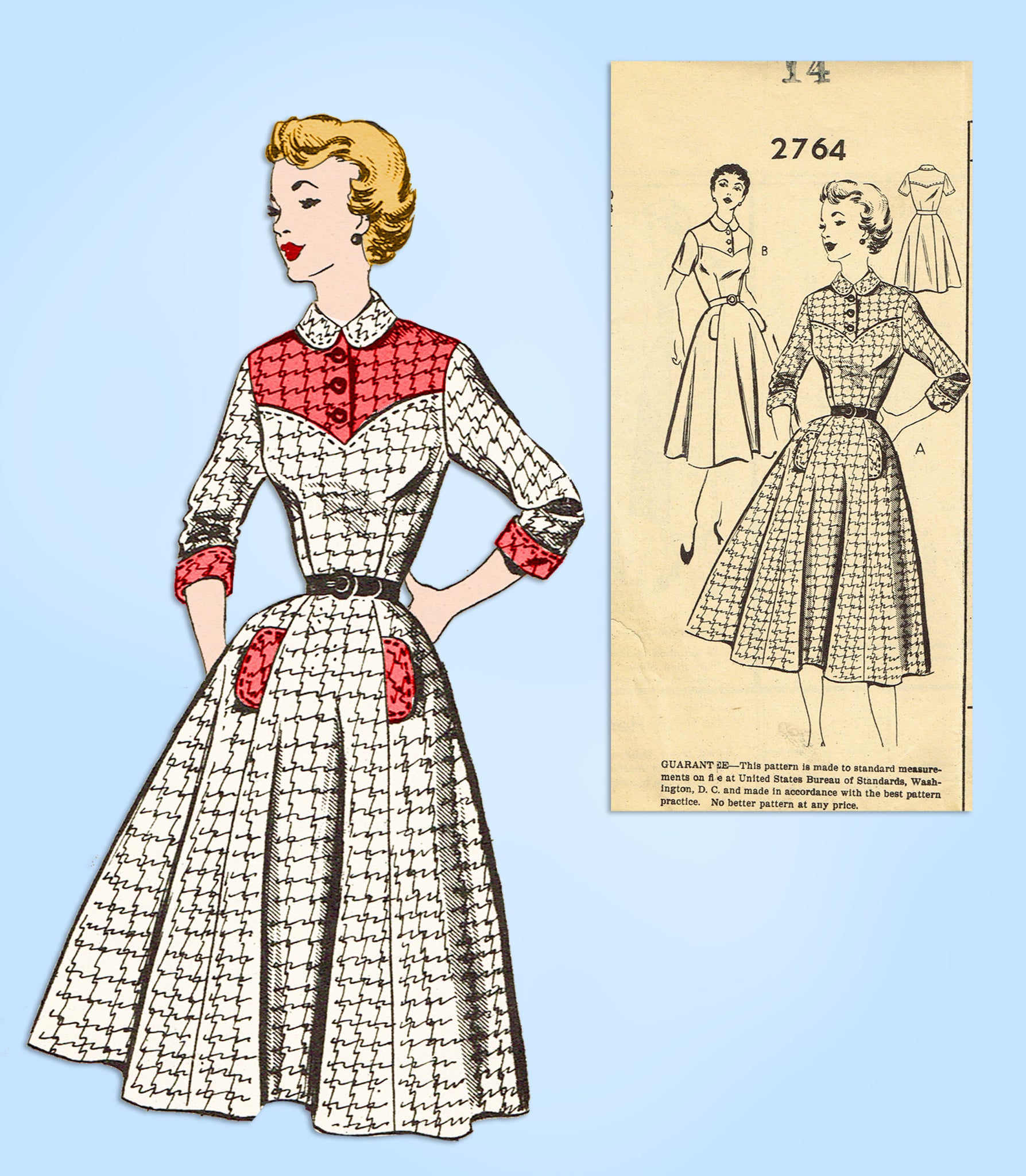 Fashion Service 2764: 1950s Misses Dress 32 B Vintage Sewing Pattern ...