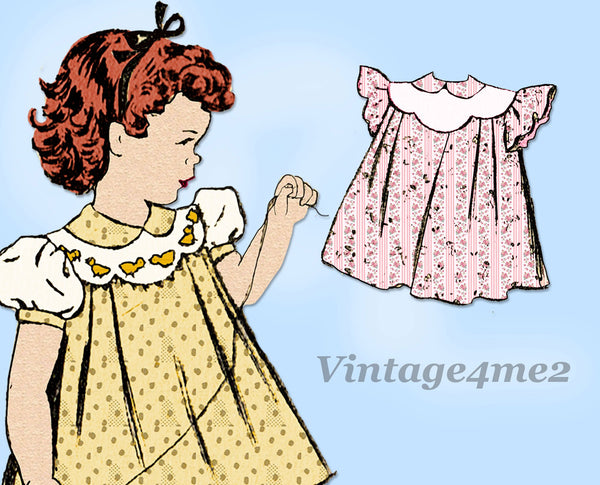 Fashion Service 2912: 1940s Cute Baby Girls Dress Size 1 Vintage Sewing Pattern