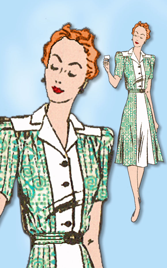 1940s Vintage Mail Order Sewing Pattern 2930 Plus Size Shirtwaist Dress Sz 40 B