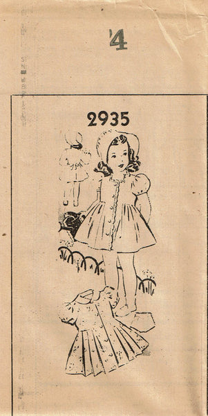Fashion Service 2935: 1940s Uncut Toddler Girls Dress Sz4 Vintage Sewing Pattern