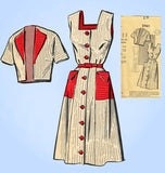 1950s Vintage Mail Order Sewing Pattern 2941 Misses Sun Dress & Topper Size 36 B