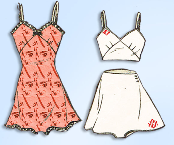 1930s Vintage Mail Order Pattern 2984 Misses Bra Panties & Teddy