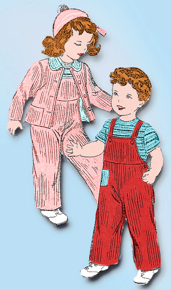 1940s ORIG Vintage Mail Order Sewing Pattern 3032 Baby's Overall & Jacket Size 1