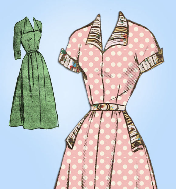 1940s Vintage Fashion Service Sewing Pattern 3044 Uncut Misses Street Dress 30 B