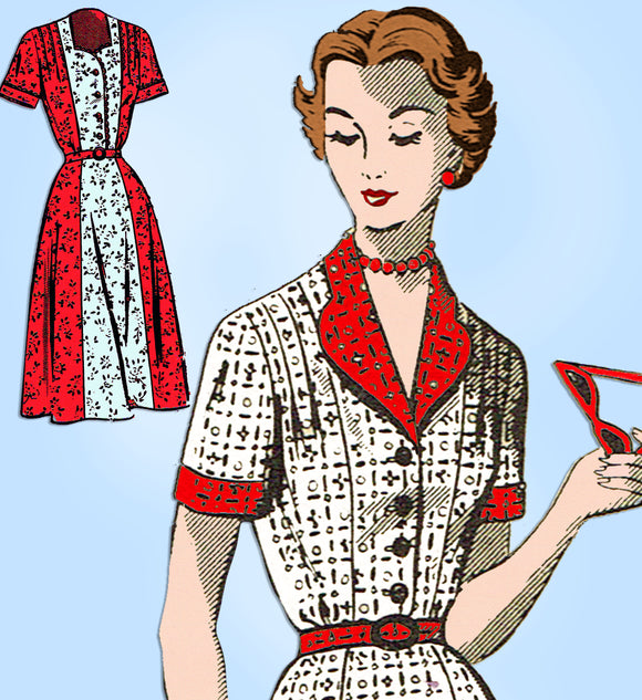 Fashion Service 3060: 1950s Ladies Shirtwaist Dress 39 B Vintage Sewing Pattern - Vintage4me2