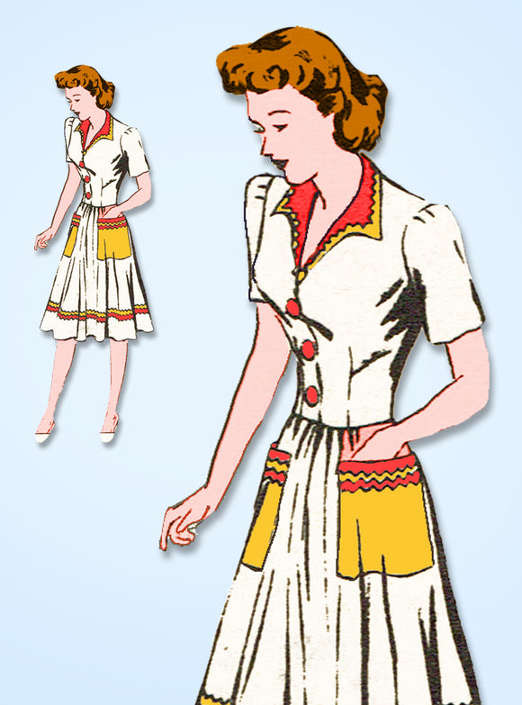 1940s Original Vintage Mail Order Pattern 3089 Misses WWII Shirtwaist Dress 32 B