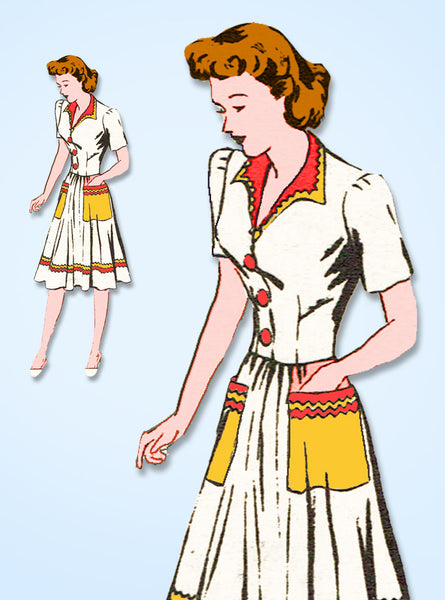 1940s Original Vintage Mail Order Pattern 3089 Misses WWII Shirtwaist Dress 32 B