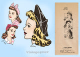 Mail Order 3095: 1940s Misses Hat in 3 Styles Fits All Vintage Sewing Pattern