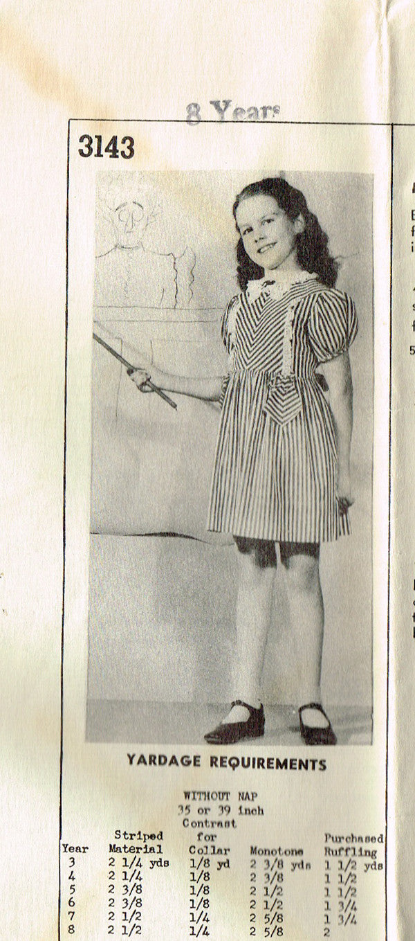 1940s Vintage Mail Order Sewing Pattern 3143 Uncut Girls