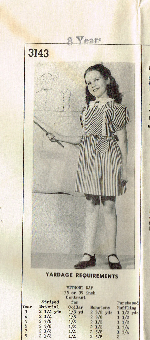 1940s Vintage Mail Order Sewing Pattern 3143 Uncut Girls Sunday Dress –  Vintage4me2
