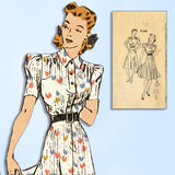 1940s Vintage Mail Order Sewing Pattern 3146 Misses WWII Shirtwaist Dress Sz 32B