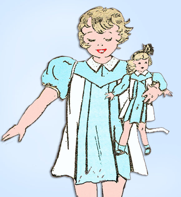 1930s Original Vintage Mail Order Pattern 3151 Toddler Girl & Doll Dress Size 4