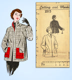 1950s Vintage Mail Order Sewing Pattern 3515 Misses Swingback Coat Sz 34 Bust