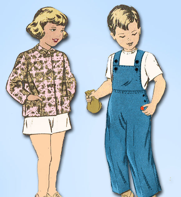 1950s Vintage Mail Order Sewing Pattern 3535 Toddler Boy's Overalls and Cap Sz 4