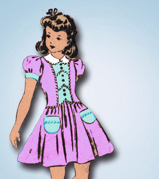 1940s Vintage Fashion Service Sewing Pattern 3546 WWII Little Girls Dress Size 8