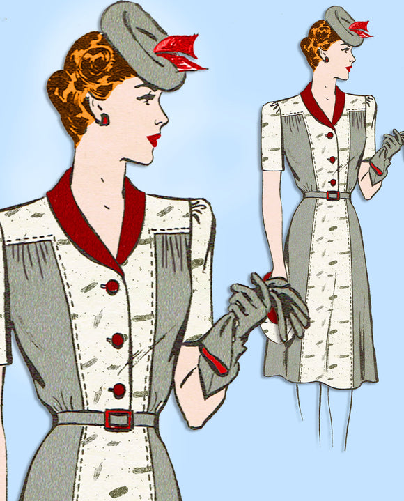 1940s Vintage American Weekly Sewing Pattern 3574 Plus Size WWII Dress 46 Bust - Vintage4me2