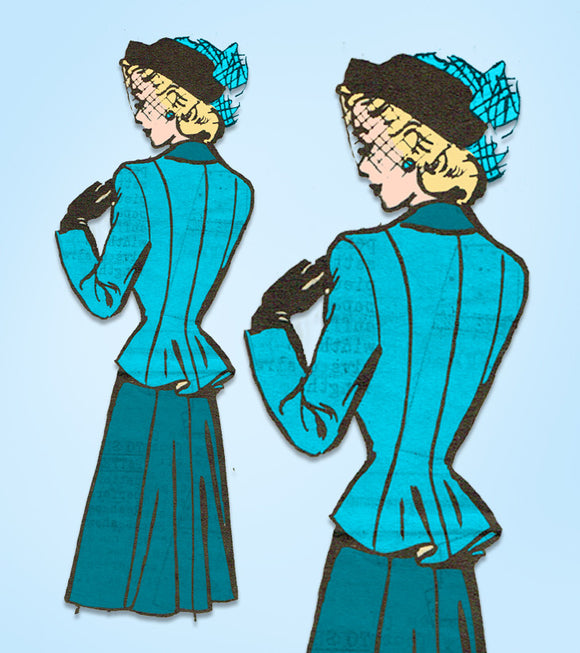1940s Vintage Mail Order Sewing Pattern 3850 Misses Peplum Suit Size 32 Bust