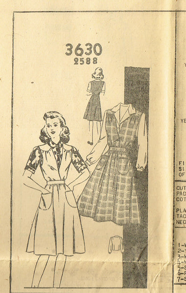 1940s Vintage Mail Order Sewing Pattern 2588 Uncut WWII Jumper Dress Sz 36 Bust