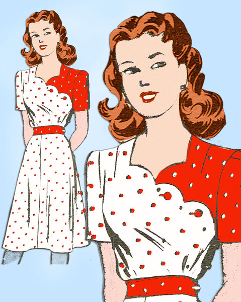 1940s Vintage Mail Order Sewing Pattern 3678 Uncut Misses Scalloped Dress Sz 30B
